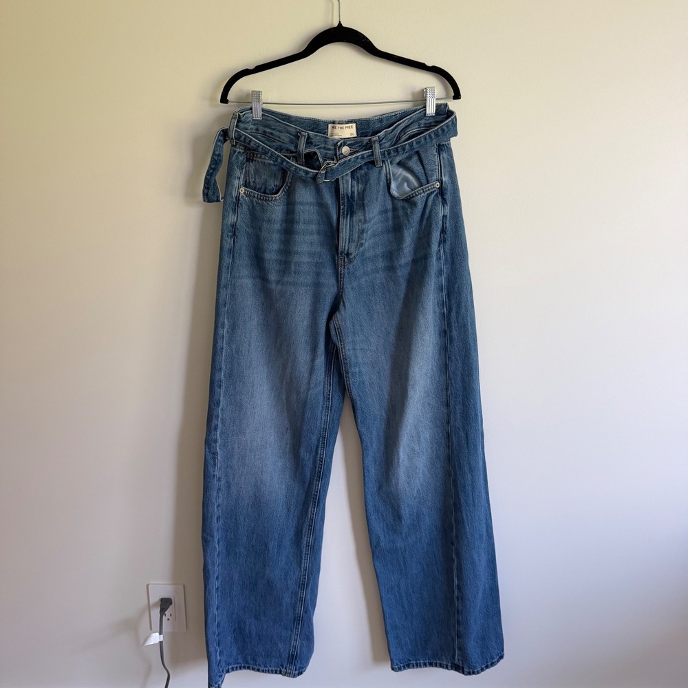 We The Free Free People Old West Slouchy Wide Leg Jeans Blue Denim Size 30
